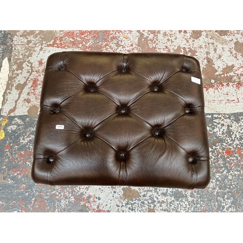 151C - A Buffalo brown leather Chesterfield footstool on cabriole supports - approx. 30cm high x 60cm wide ... 