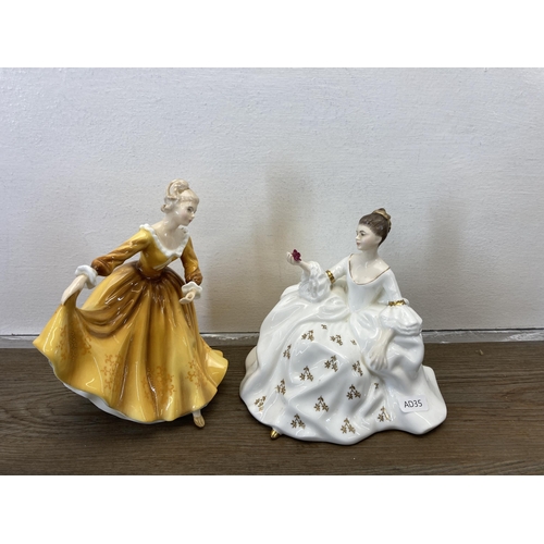 239 - Six ceramic items, two Royal Doulton lady figurines - Kirsty HN2381 and My Love - HN2339, Royal Doul... 