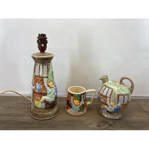 244 - Seven ceramic items, six pieces of H. J. Wood Ltd hand painted pottery and one Price Kensington Cott... 