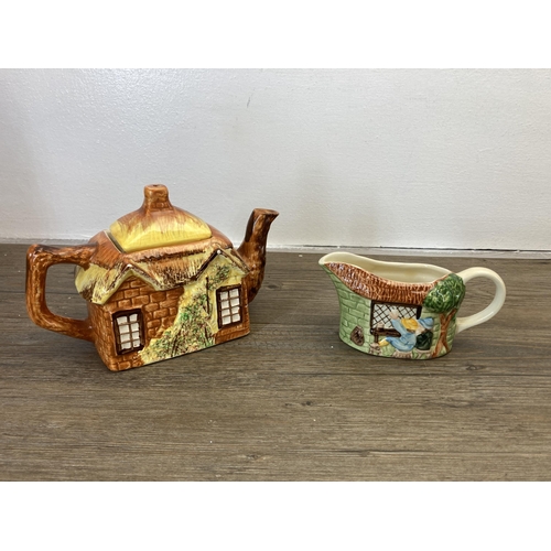 244 - Seven ceramic items, six pieces of H. J. Wood Ltd hand painted pottery and one Price Kensington Cott... 