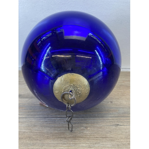 247 - Two antique Kugel style cobalt blue glass Christmas bauble ornaments