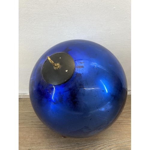 247 - Two antique Kugel style cobalt blue glass Christmas bauble ornaments