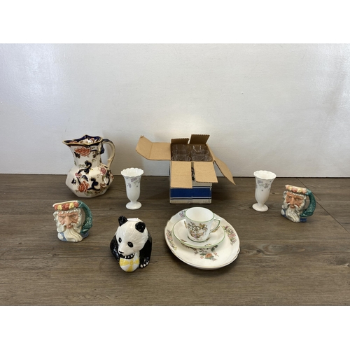 255 - A collection of ceramics and glassware to include Beswick no. 738 panda figurine, Mason's Mandalay j... 