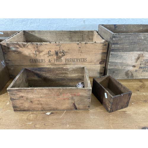 277 - Five vintage wooden shipping crates - largest approx. 25cm high x 39cm wide x 66cm long