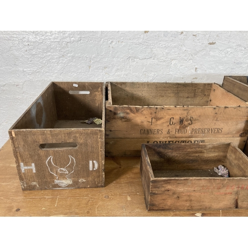 277 - Five vintage wooden shipping crates - largest approx. 25cm high x 39cm wide x 66cm long