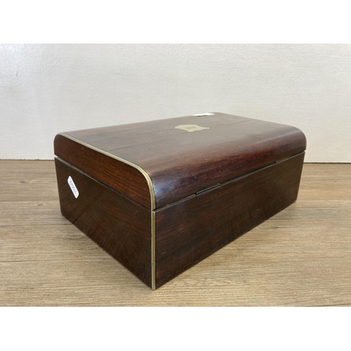 285 - A 19th century rosewood workbox - approx. 11cm high x 28cm wide x 18cm deep