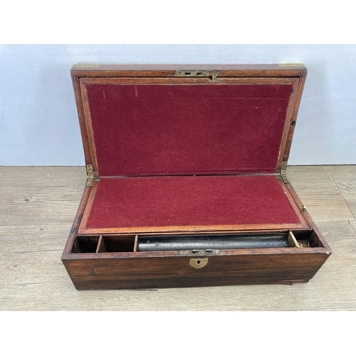 286 - A 19th century rosewood writing slope with brass details and escutcheon - approx. 15.5cm high x 46cm... 