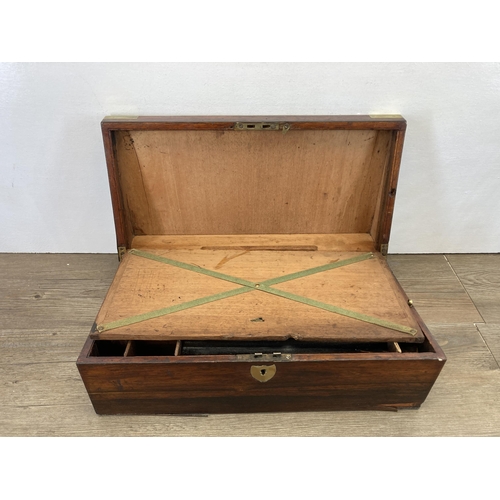 286 - A 19th century rosewood writing slope with brass details and escutcheon - approx. 15.5cm high x 46cm... 