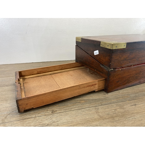 286 - A 19th century rosewood writing slope with brass details and escutcheon - approx. 15.5cm high x 46cm... 