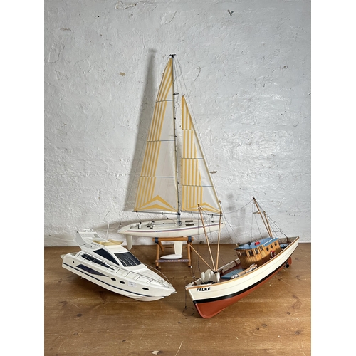 326 - Three scratch built model boats, one fishing trawler, one America's Cup Style CR610 racing yacht and... 