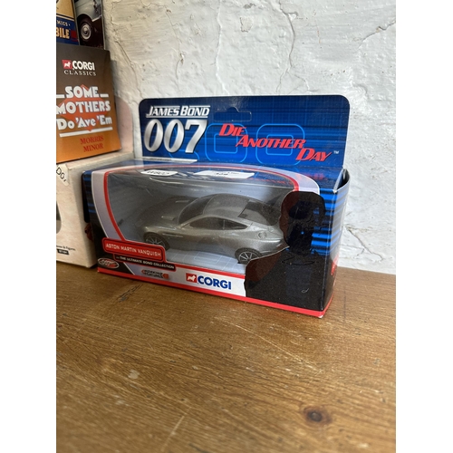 329 - Five boxed Corgi die-cast model vehicles, James Bond 007 Die Another Day Aston Martin Vanquish, Nine... 