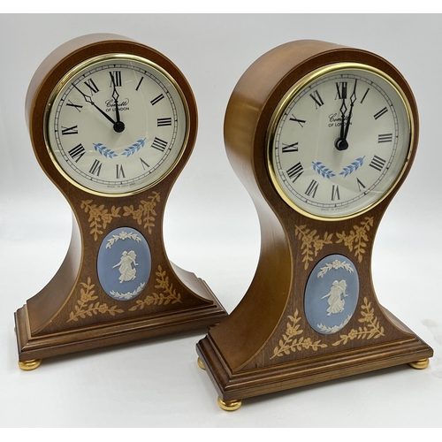 184 - Two Comitti of London Balloon quartz mantel clocks with Wedgwood pale blue Jasperware cameos - appro... 