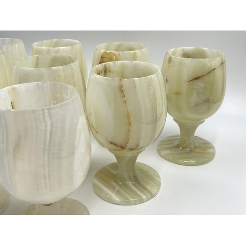 186 - Nine onyx goblets - approx. 12cm high