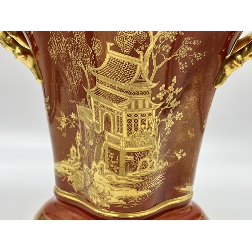 194 - A 1920s Wiltshaw & Robinson Stoke on Trent Carton Ware Mikado pattern twin handled vase - approx. 21... 