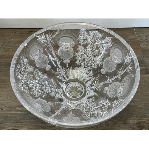 197 - A cut crystal thistle pattern circular bowl - approx. 34cm diameter x 18cm high