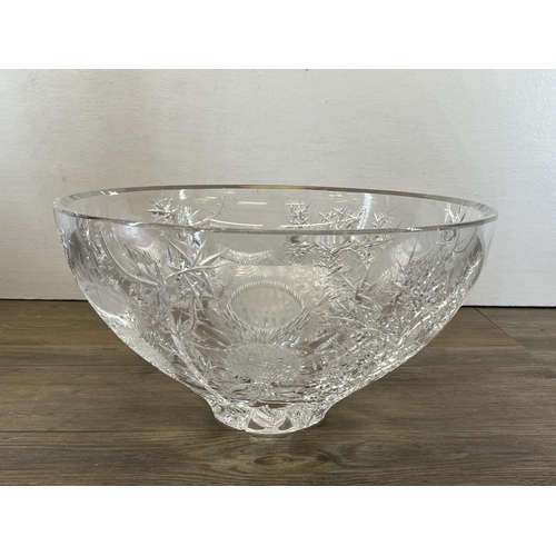 197 - A cut crystal thistle pattern circular bowl - approx. 34cm diameter x 18cm high