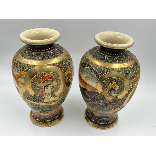 208 - A pair of Japanese Satsuma ware hand painted porcelain vases - approx. 22cm high