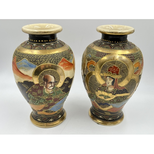 208 - A pair of Japanese Satsuma ware hand painted porcelain vases - approx. 22cm high