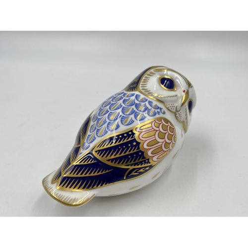 213 - A Royal Crown Derby owl paperweight with silver stopper