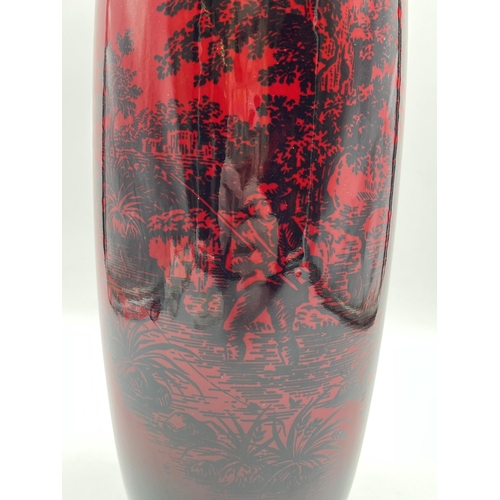 214 - A Royal Doulton Flambé Woodcut no. 1617 vase - approx. 35cm high