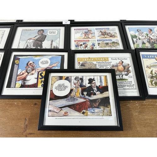 181 - Seventeen framed Peter Brookes cartoon prints to include one pencil signed 