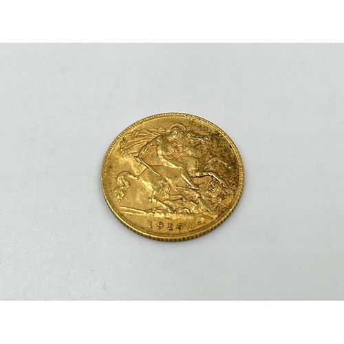 2335 - A 1915 George V 22ct gold half sovereign - approx. gross weight 4g