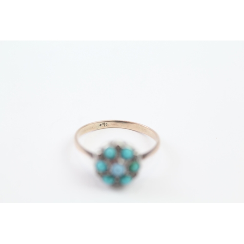 2001 - A 9ct gold turquoise, paste and marcasite cluster ring - approx. gross weight 2.4g