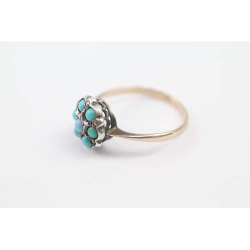 2001 - A 9ct gold turquoise, paste and marcasite cluster ring - approx. gross weight 2.4g