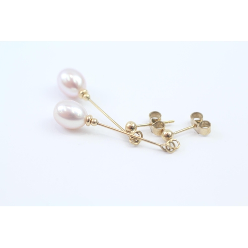 2002 - A pair of 9ct gold cultured pearl drop earrings - approx. gross weight 1.9g