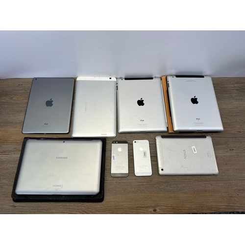 662 - Eight items, two Apple iPhone 5S mobile phones, three Apple  iPads, one Samsung tablet, one Bush tab... 