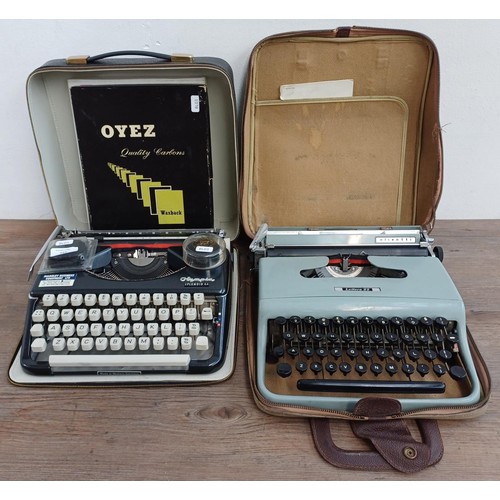 739 - Two cased vintage portable typewriters, one Olympia Splendid 66 and one Olivetti Lettera 22 with ins... 