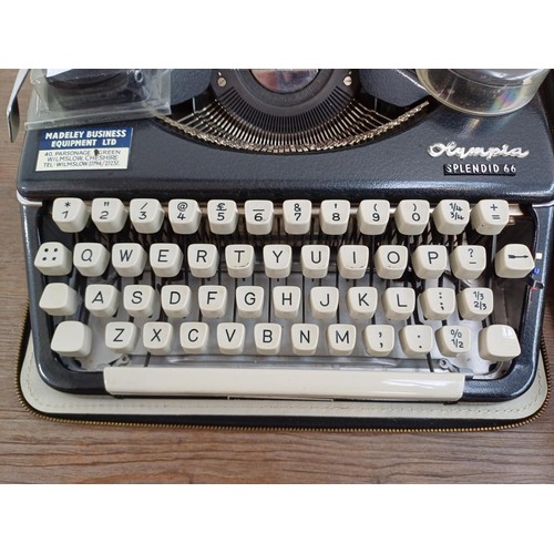 739 - Two cased vintage portable typewriters, one Olympia Splendid 66 and one Olivetti Lettera 22 with ins... 