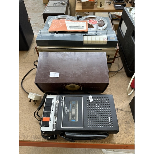 644 - Three items, one cased Hitachi TRQ-340 cassette recorder, one Stella Stellaphone ST462 reel-to-reel ... 