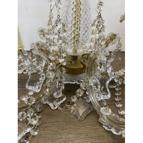 555 - A vintage cut glass five branch chandelier