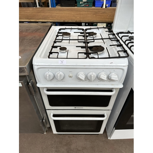 776 - A Hotpoint HAG51P 50cm twin oven, four burner hob gas cooker