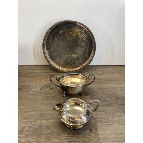 339 - A collection of metalware to include 19th century silver plated pedestal bowl, silver plated four pi... 