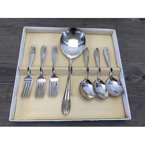 342 - Five vintage cased cutlery sets to include Priestley & Moore Ltd. fruit spoons and server etc.