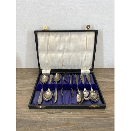 342 - Five vintage cased cutlery sets to include Priestley & Moore Ltd. fruit spoons and server etc.