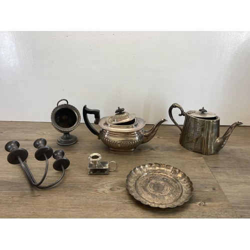 348 - A collection of metalware to include Victorian EPNS teapot, vintage The Brandon & Byshottles Equitab... 