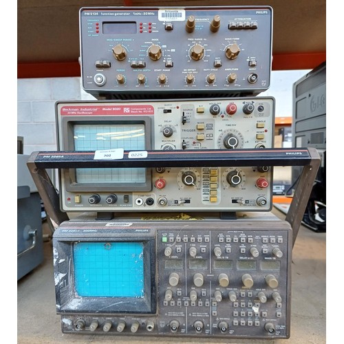 702 - Three items, one Phillips PM5134 function generator, one Beckman Industrial model 9020 20MHz oscillo... 