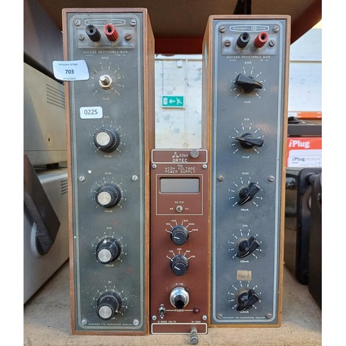 703 - Three items, two Daystrom Heathkit decade resistance boxes and one EG&G Ortec 556 high voltage power... 