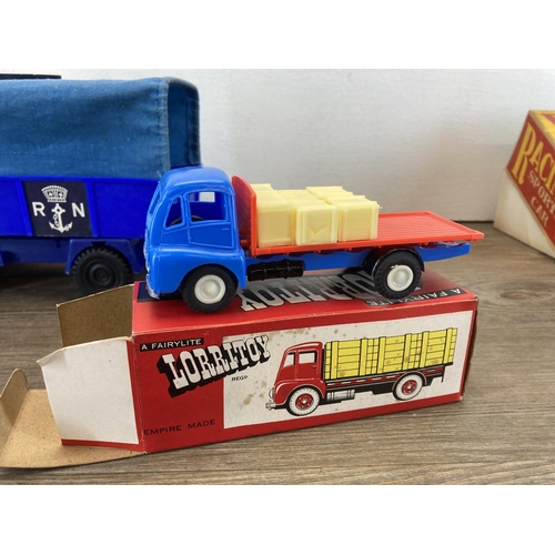 370 - Three mid 20th century boxed model vehicles, Fairlylite Lorritoy, Clifford Series electrically opera... 