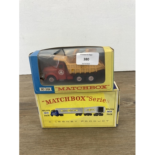 380 - Four boxed mid 20th century Lesney Matchbox Series diecast model vehicles, Kingsize Scammell Tipper ... 