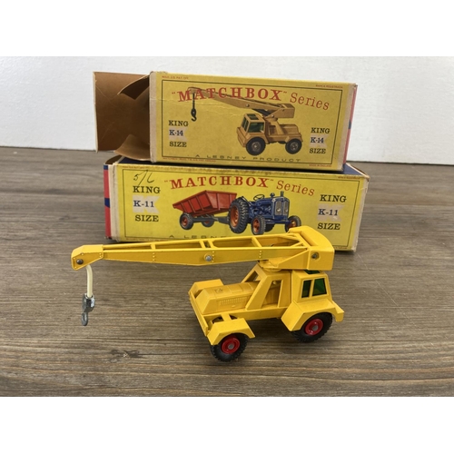 380 - Four boxed mid 20th century Lesney Matchbox Series diecast model vehicles, Kingsize Scammell Tipper ... 