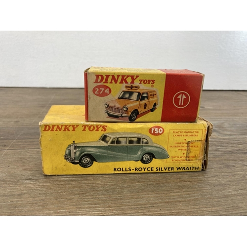 381 - Ten mid 20th century boxed Dinky diecast model vehicles, U.S.A. Police Car - no. 258, M.G.B. Sports ... 