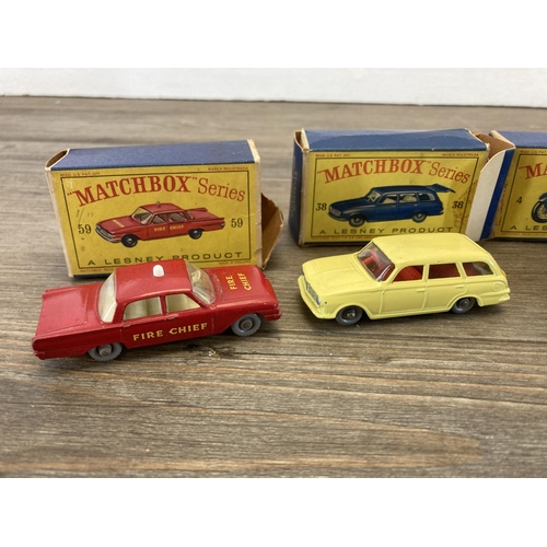 382 - Five boxed mid 20th century Lesney Matchbox Series diecast model vehicles, Vauxhall Victor Estate Ca... 