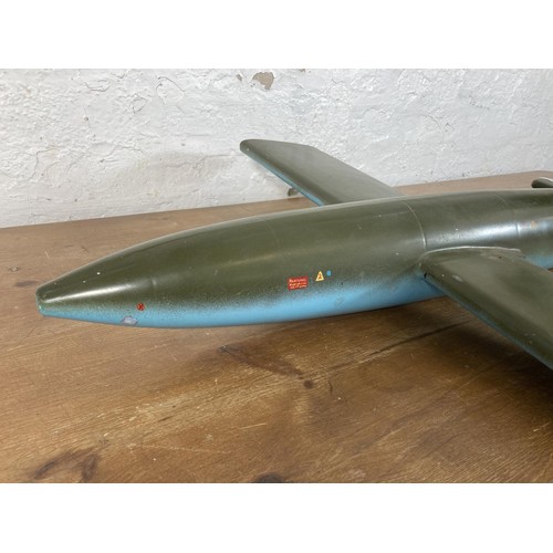 366 - A vintage replica plastic model of a WWII V-1 flying bomb (Doodlebug) - approx. 100cm long x 77cm wi... 