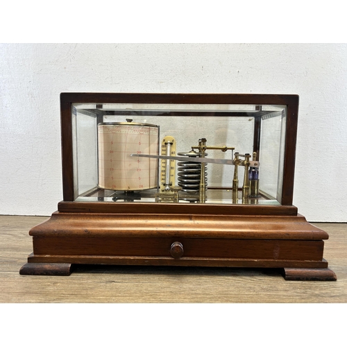 596 - An early 20th century Dollond London mahogany and bevelled glass cased barograph - approx. 22.5cm hi... 