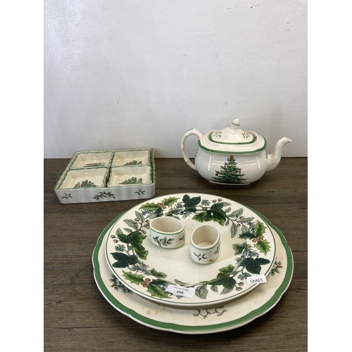 268 - A collection of Spode dinnerware to include Green Garland teapot and dinnerplate, Christmas Tree etc... 