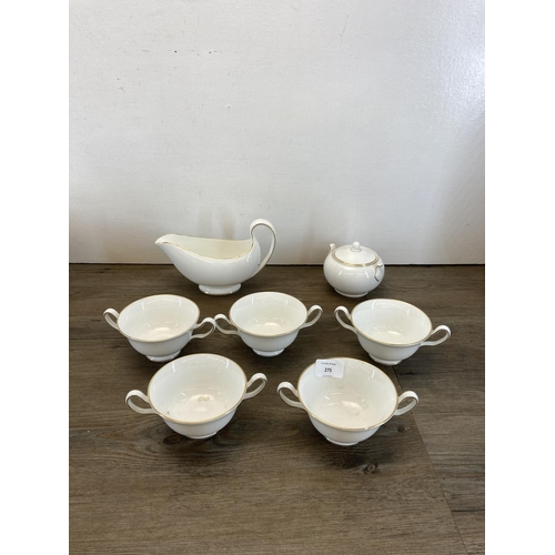 275 - A collection of Wedgwood white and gold rimmed bone china to include six teacups, teapot, milk jug, ... 